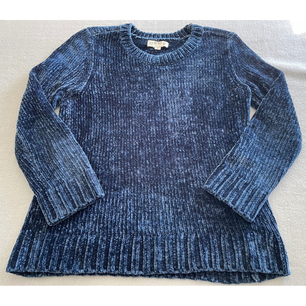 Orvis Classic Collection Navy Blue Chenille Knit Crewneck Sweater Small 1235660